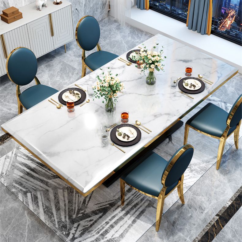 White Table Stone Top Traditional Luxury Rectangle Table with Stainless Steel Frame Clearhalo 'Dining Tables & Seating' 'Dining Tables' 'dining_table' 'furn' 'furn_dining_table' 'Furniture' 'Kitchen & Dining Furniture' 1200x1200_92ad1f80-858d-4c93-bb19-2a2f28479ff8