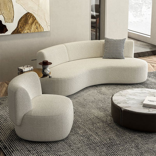 Skandinavischer Sofa -Stoff Wohnzimmer Armless gebogene Kissen weißes Sofa