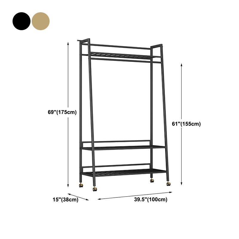 Glam Metal Hall Stand Hanging Rail Storage Shelving and 2 Hooks Coat Hanger Clearhalo 'Entry & Mudroom Furniture' 'furn' 'furn_hall_tree_coat_racks' 'Furniture' 'Hall Trees & Coat Racks' 'hall_tree_coat_racks' 1200x1200_92ae42e7-d9db-4dd3-8c74-dbb7edb15223