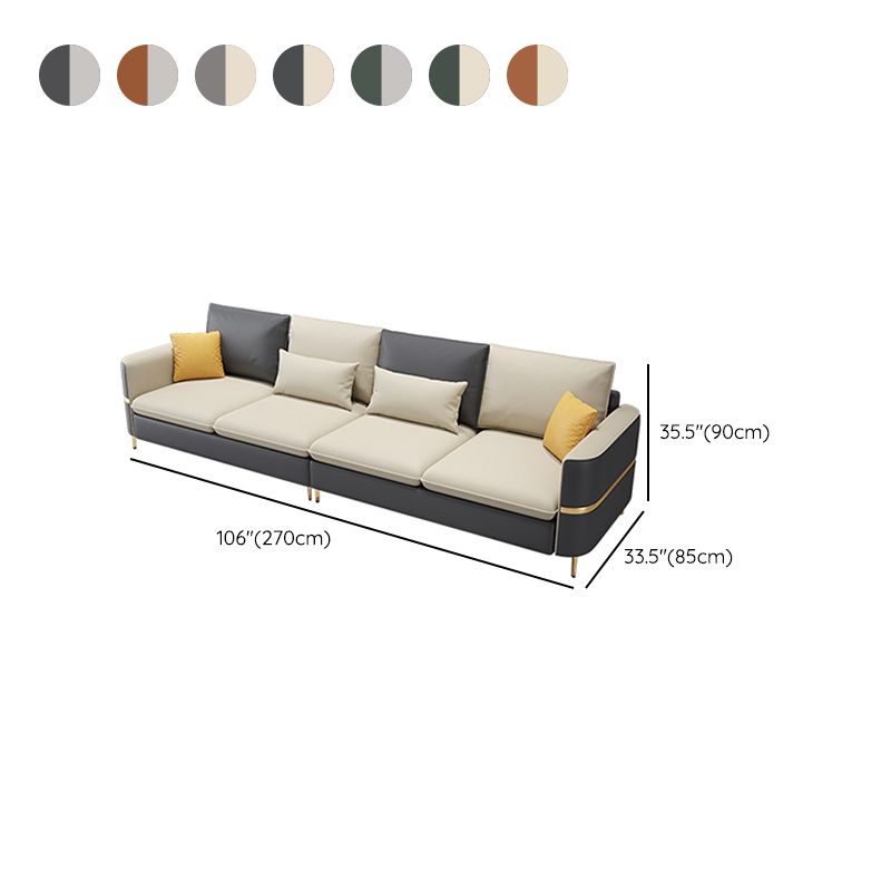 Contemporary Solid Color Faux Leather Square Arm Sofa For Living Room