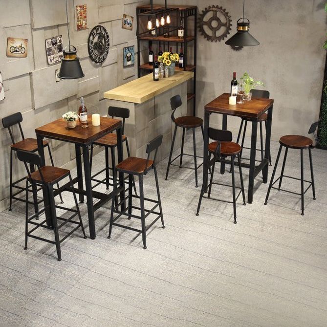Industrial 1/3/4/5 Pieces Bar Table Set Square Pine Wood Counter Table with High Stools Clearhalo 'Bar Furniture' 'furn' 'furn_home_bar_bar_sets' 'Furniture' 'Home Bars & Bar Sets' 'home_bar_bar_sets' 'Kitchen & Dining Furniture' 1200x1200_92b5def6-6826-403e-af91-dc9ff081411f
