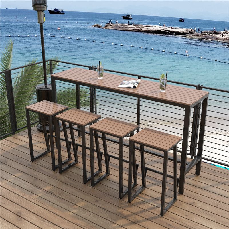 Industrial Metal and Wood Bar Table Outdoor Rectangle Bar Table with Trestle Base Clearhalo 'Bar Furniture' 'Bar Tables' 'bar_tables' 'furn' 'furn_bar_tables' 'Furniture' 'Kitchen & Dining Furniture' 1200x1200_92b7eaf0-cf18-4621-8c8a-f0b43c814aa8