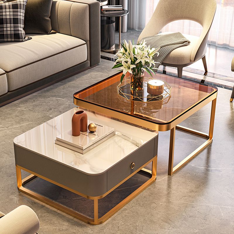Frame Coffee Table Slate/Glass Top Coffee or End Table with Drawer Clearhalo 'Coffee & Accent Tables' 'Coffee Tables' 'coffee_tables' 'furn' 'furn_coffee_tables' 'Furniture' 'Living Room Furniture' 1200x1200_92b8ee5a-79dd-4192-aadb-6634ee025ed4