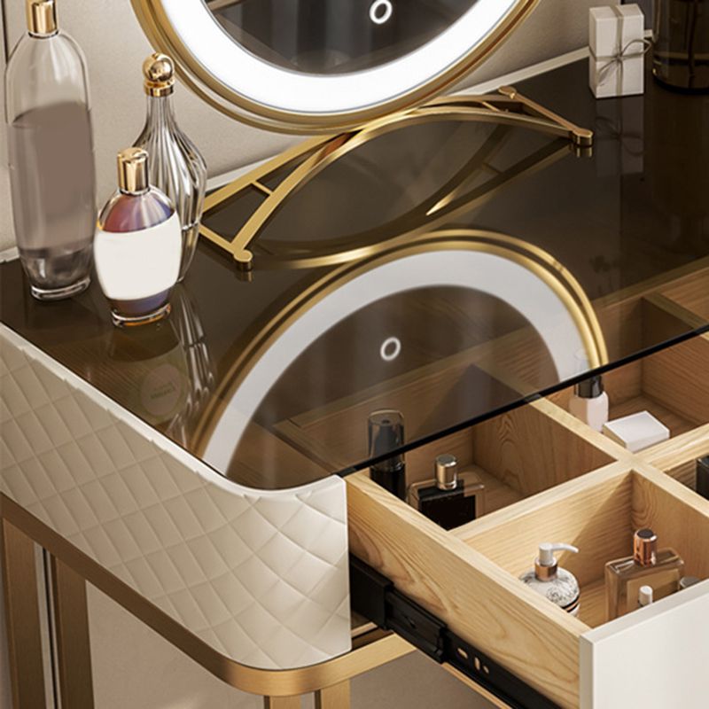 Contemporary Glass Top Vanity Desk Solid Wood Vanity Dressing Table