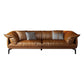 Contemporary Leathe Pillow Top Arm Sofa Set with Pillows in Brown