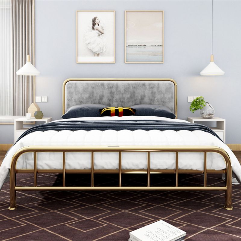 Contemporary Panel Rectangular Upholstered Headboard Metal Bed Frame