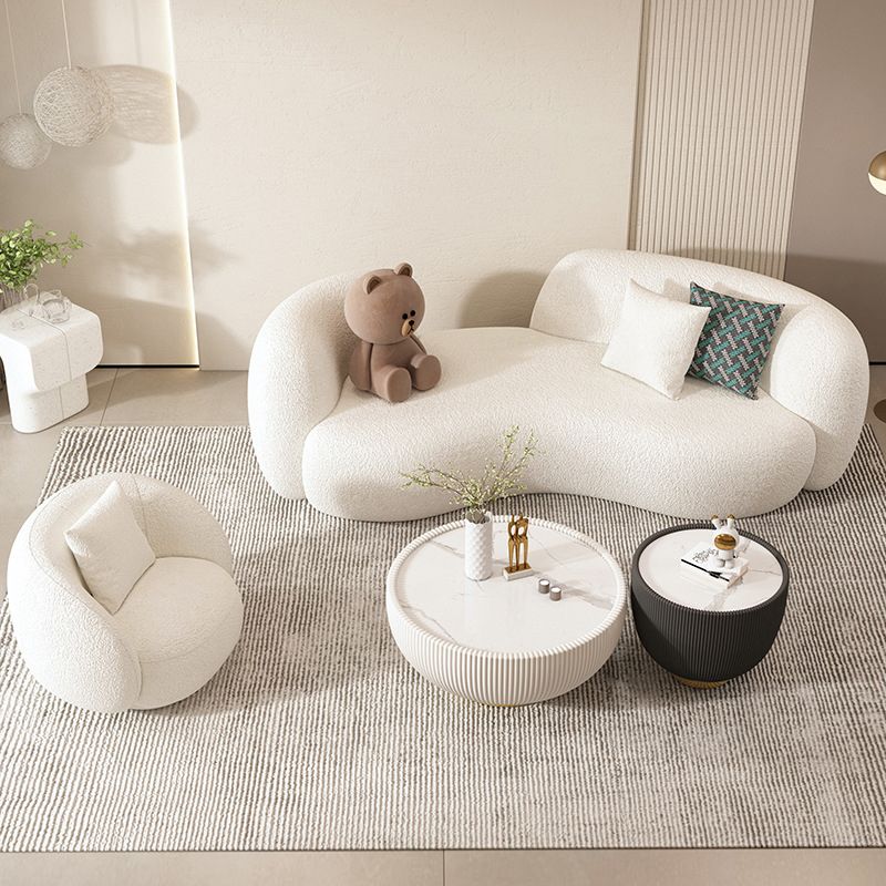 Beige Recessed Arm Curved Sofa for Apartment Contemporary Sofa