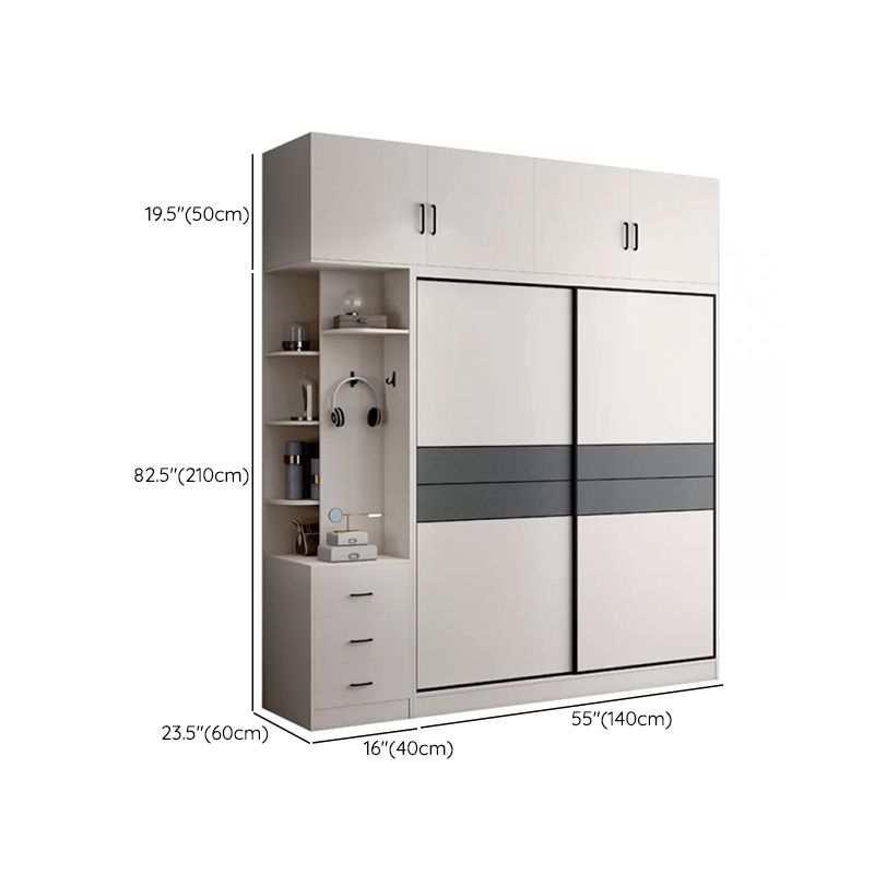 Armoire de garde-robe en bois coulissant à 2 portes Armoire de garde-robe autoportante moderne avec 2 tiroirs