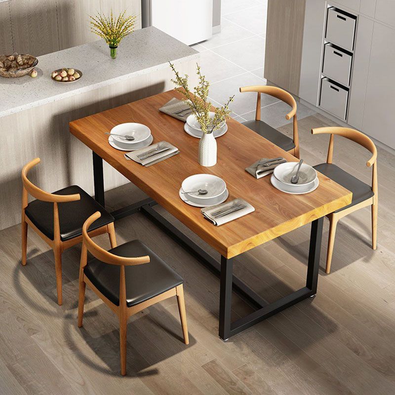 Pine Wood Top Dining Table Industrial Rectangle Table with Trestle Base in Black Clearhalo 'Dining Tables & Seating' 'Dining Tables' 'dining_table' 'furn' 'furn_dining_table' 'Furniture' 'furniture_dining_table' 'Kitchen & Dining Furniture' 'kitchen' 'kitchen_dining_table' 1200x1200_92c65fad-1a51-4733-97ef-64e9303d3250