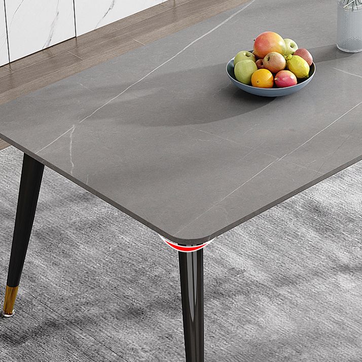 Mesa de comedor de metal con 4 patas, mesa de comedor rectangular con tapa de piedra para comedor