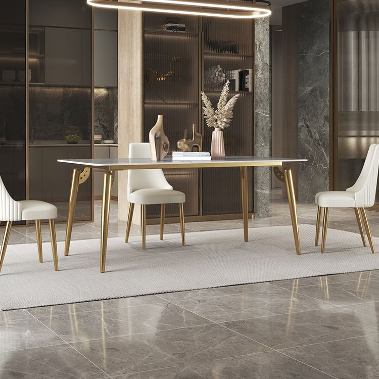 Traditional Luxury Dining Table White Sintered Stone 4 Legs Table with Gold Frame Clearhalo 'Dining Tables & Seating' 'Dining Tables' 'dining_table' 'furn' 'furn_dining_table' 'Furniture' 'furniture_dining_table' 'Kitchen & Dining Furniture' 'kitchen' 'kitchen_dining_table' 1200x1200_92cd8c70-d7dd-4146-a796-4bee426bd4bc