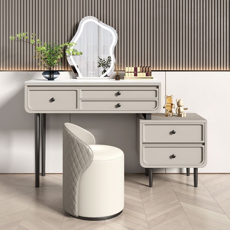 Wood and Metal Vanity Table in Grey/White 5 Storage Drawers Makeup Desk Clearhalo 'Bedroom Furniture' 'furn' 'furn_makeup_vanities' 'Furniture' 'Makeup Vanities' 'makeup_vanities' 1200x1200_92d27a1c-6258-4f86-8ff5-f1c8292ef6bb