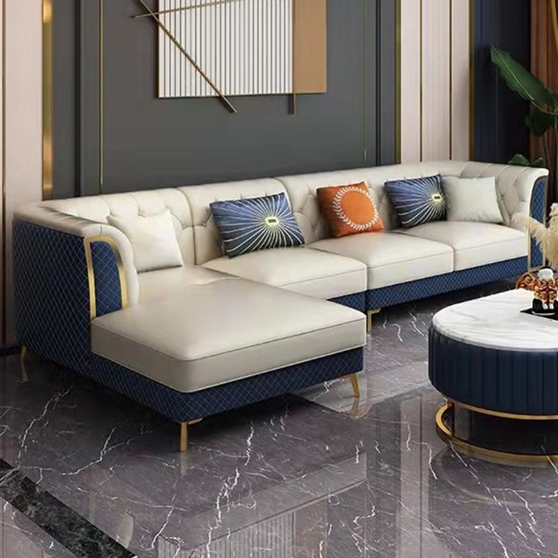 Faux en cuir luxueux canapé sectionnel du bras évasé tufté sectionnel