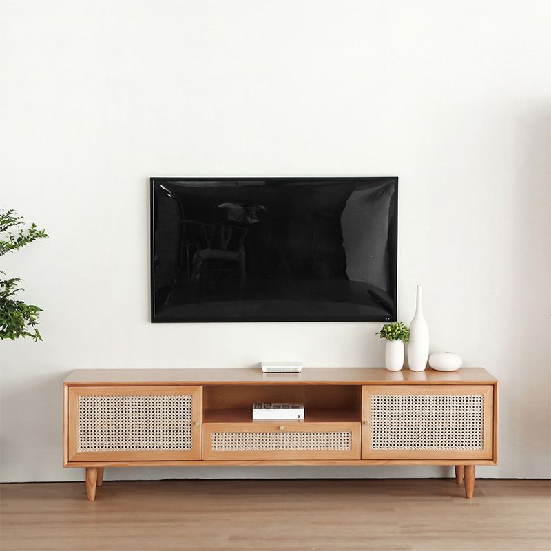 Console multimediale per TV in legno massello Supporto TV scandinavo con cassetto