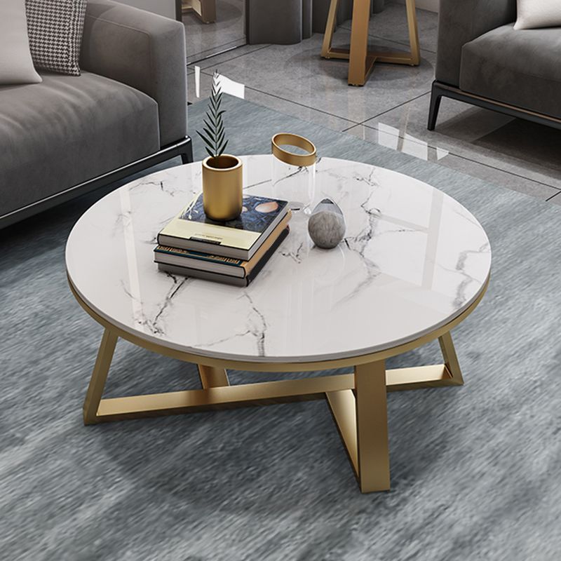 15.7"Tall Cross Legs Black / White Round Slate Top Coffee Table