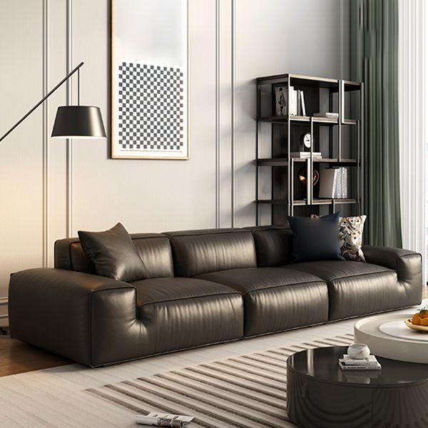 Contemporary Stain Resistant Genuine Leather Square Arm Sofa in Black Clearhalo 'furn' 'furn_sofas' 'Furniture' 'Living Room Furniture' 'Sofa' 'sofas' 1200x1200_92dae74c-aa0b-44bf-af2c-a8ee47f4f1fc