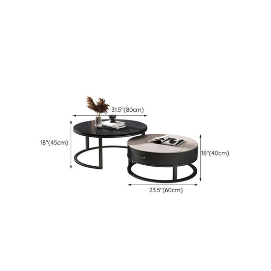Round Slate Top Coffee Table Set Frame Cocktail Table with Storage Drawers Clearhalo 'Coffee & Accent Tables' 'Coffee Tables' 'coffee_tables' 'furn' 'furn_coffee_tables' 'Furniture' 'Living Room Furniture' 1200x1200_92dcf500-69e2-452a-9052-2c43a1b50b63