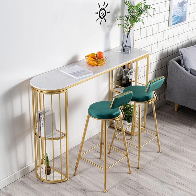 Glam Faux Marble Bistro Table Indoor Iron Double Pedestal Bar Dining Table with 4-Shelf Clearhalo 'Bar Furniture' 'Bar Tables' 'bar_tables' 'furn' 'furn_bar_tables' 'Furniture' 'furniture_bar_tables' 'Kitchen & Dining Furniture' 1200x1200_92e046ee-6e1b-4ec5-9f9a-5630c9f37e56