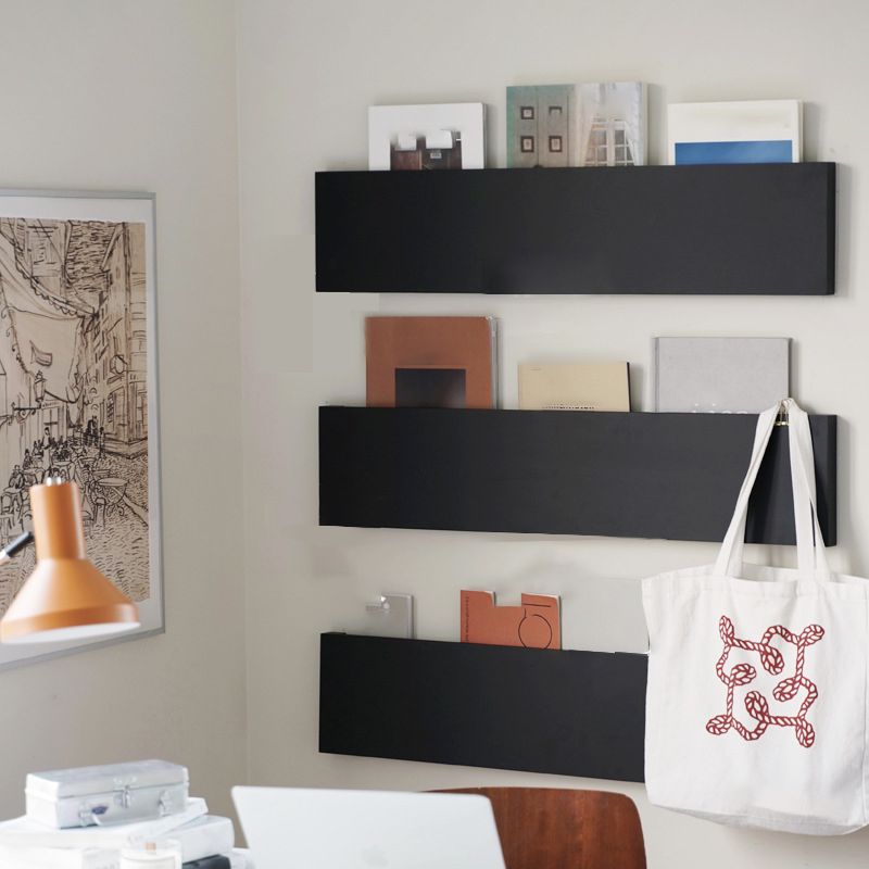 Stedelijke muur eenheid metalen boekenplank zwarte plank boekenkast voor woonkamer