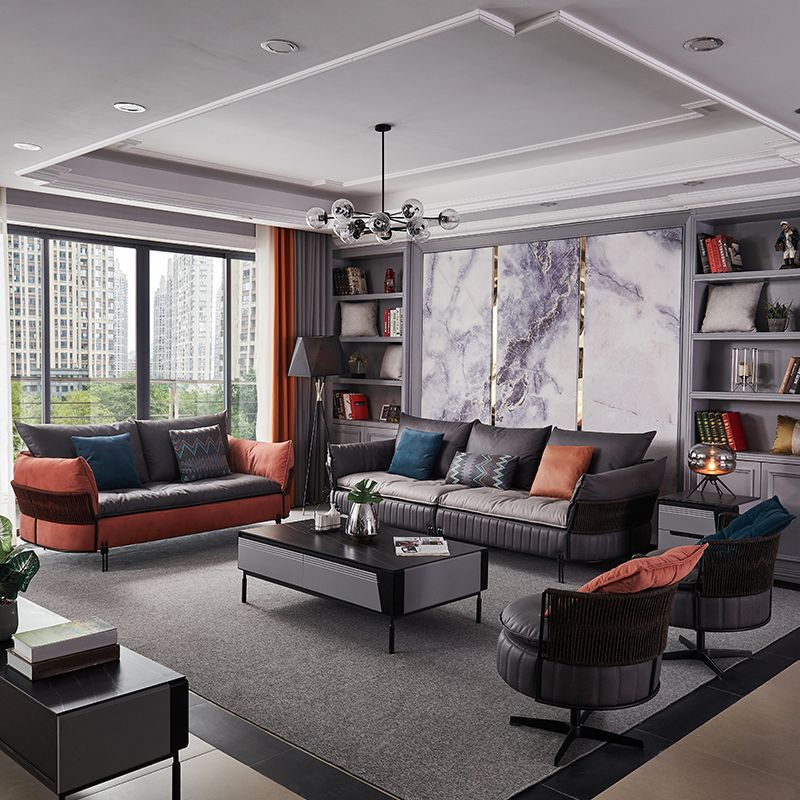 Ultra-Modern Faux Leather Square Arm Sofa with Loose Back Stain Resistant Standard Sofa Clearhalo 'furn' 'furn_sofas' 'Furniture' 'furniture_sofas' 'kitchen' 'kitchen_sofas' 'Living Room Furniture' 'Sofa' 'sofas' 1200x1200_92e6601d-1dc9-4e6e-8fe8-0c5bcf850267