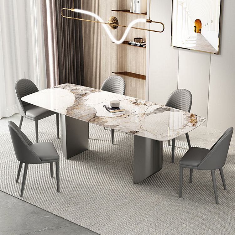 Luxury Sintered Stone Kitchen Home Fixed Double Pedestal Dining Table Clearhalo 'Dining Tables & Seating' 'Dining Tables' 'dining_table' 'furn' 'furn_dining_table' 'Furniture' 'Kitchen & Dining Furniture' 1200x1200_92e77c7e-0812-4138-86a0-f7ca2fd132ac