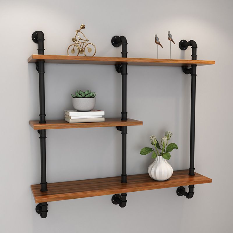 Metal and Wooden Floating Shelf Modern Natural Wall Mounted Bookshelf for Study Room