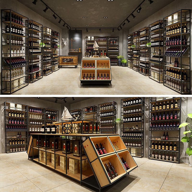 Porte-bouteille à vin industriel en bois Fabriqué le support de bouteille en bois en noir mat