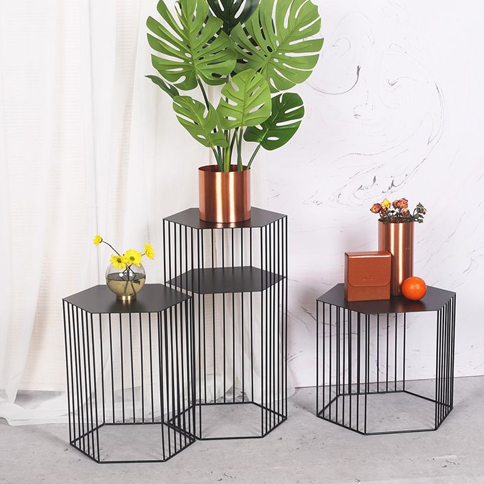 Hexagon Top Side Table Mid-Century Modern Ironcraft Frame End Table Clearhalo 'Coffee & Accent Tables' 'End & Side Tables' 'end_side_tables' 'furn' 'furn_end_side_tables' 'Furniture' 'Living Room Furniture' 1200x1200_92eebda9-e86d-4ca6-8df0-f219e3c3ea0d