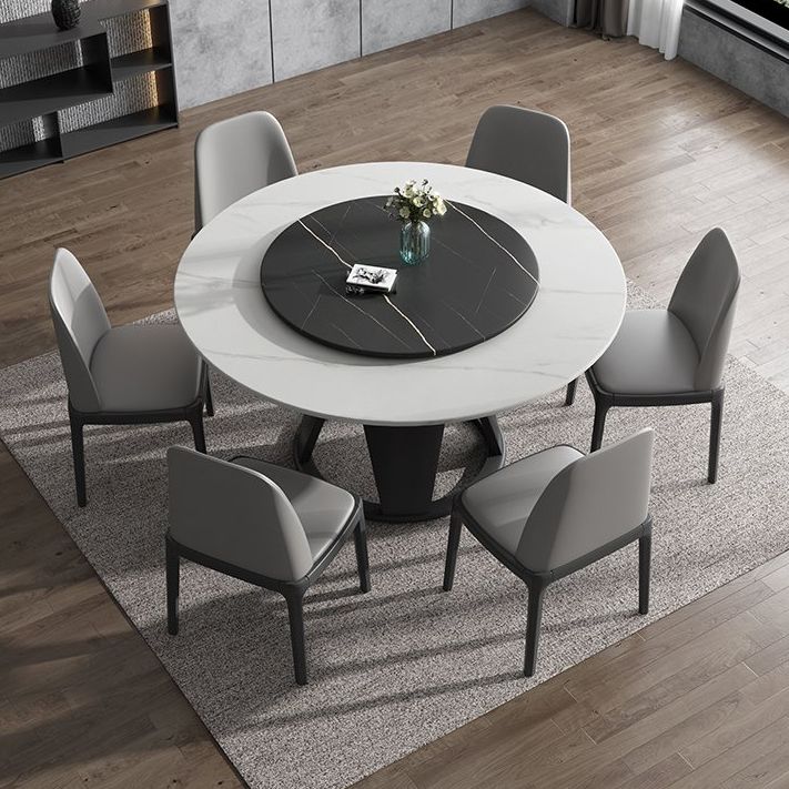 Modern Round Shape Kitchen Dining Table Sintered Stone Standard Dining Table with Pedestal Base Clearhalo ' dining_table' 'Dining Tables & Seating' 'Dining Tables' 'furn' 'furn_dining_table' 'Furniture' 'furniture_dining_table' 'Kitchen & Dining Furniture' 'kitchen&dining_furn' 'kitchen' 'kitchen_dining_table' 1200x1200_92f00970-57e7-4578-bb13-2ad1ef239077