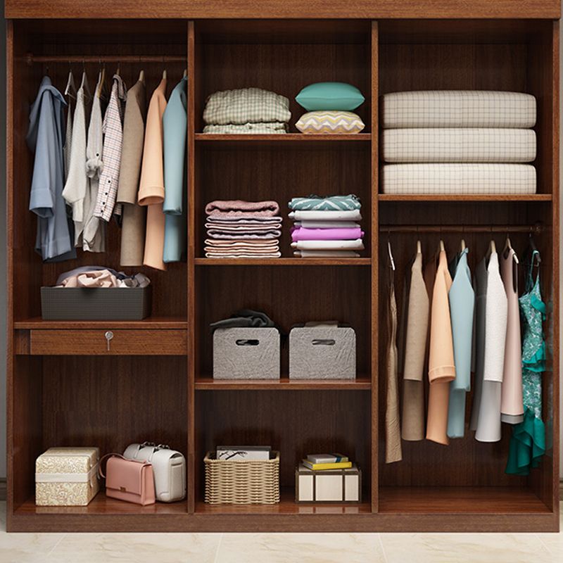 Braune Walnuss -Massivholzgarderobe Traditioneller freistehender Kleiderschrank Armoire