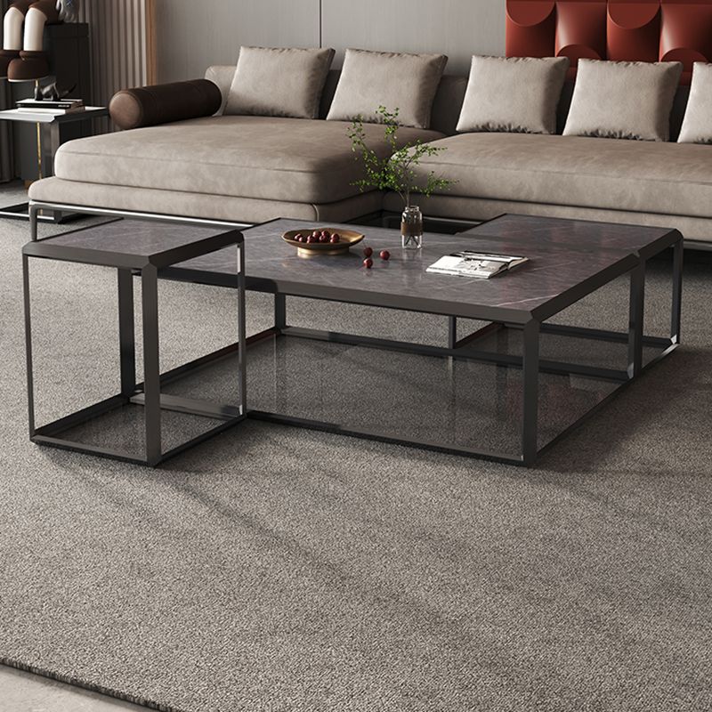 Geometric Slate & Glass Coffee Table Modern Simple Cocktail Table with Floor Shelf Clearhalo 'Coffee & Accent Tables' 'Coffee Tables' 'coffee_tables' 'furn' 'furn_coffee_tables' 'Furniture' 'Living Room Furniture' 1200x1200_92fb7215-ad44-4bef-864f-aa72c17d625d
