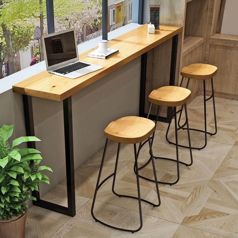 Tavolo da bar per top in legno di pino rettangolare tavolo da bar moderno con doppio piedistallo nero