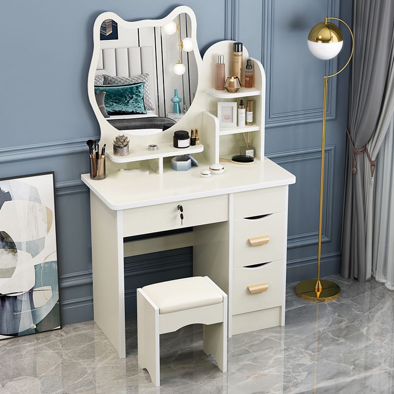 4 Drawers 31.5" Wide Vanity Set Nordic Wood Dressing Table with Stool and Mirror Clearhalo 'Bedroom Furniture' 'furn' 'furn_makeup_vanities' 'Furniture' 'Makeup Vanities' 'makeup_vanities' 1200x1200_92fd9778-e345-4c61-bdce-afc174e30c81