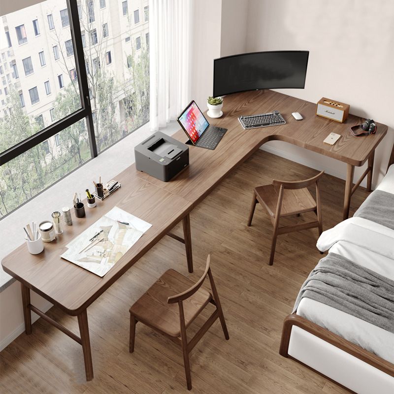 Zeitgenössischer Büroschreibtisch Massivholz H-Form Basisschreibtisch, 29,25 Zoll H