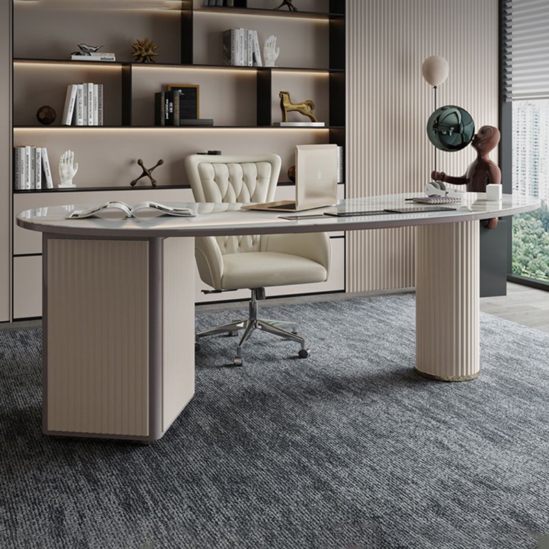 Home Glam Style Writing Desk Pedestal Office Desk with 3 Drawers Clearhalo 'furn' 'furn_office_desk' 'Furniture' 'Office Desks' 'Office Furniture' 'office_desk' 1200x1200_9300e662-5a9a-4bc5-82f0-022c94766f66