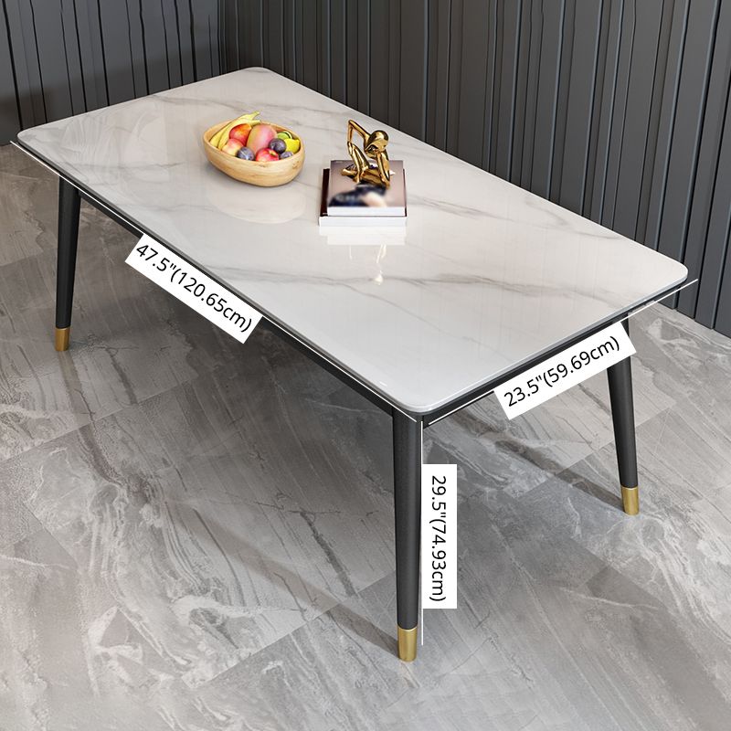 Scandinavian Metallic Fixed Dining Table Rectangle Formal Dinette Set with Balck Base Clearhalo 'Dining Room Sets' 'Dining Tables & Seating' 'dining_room_set' 'furn' 'furn_dining_room_set' 'Furniture' 'furniture_dining_room_set' 'Kitchen & Dining Furniture' 'kitchen&dining_furn' 'kitchen' 1200x1200_93027523-97e9-4bbe-8748-0737e06ae994