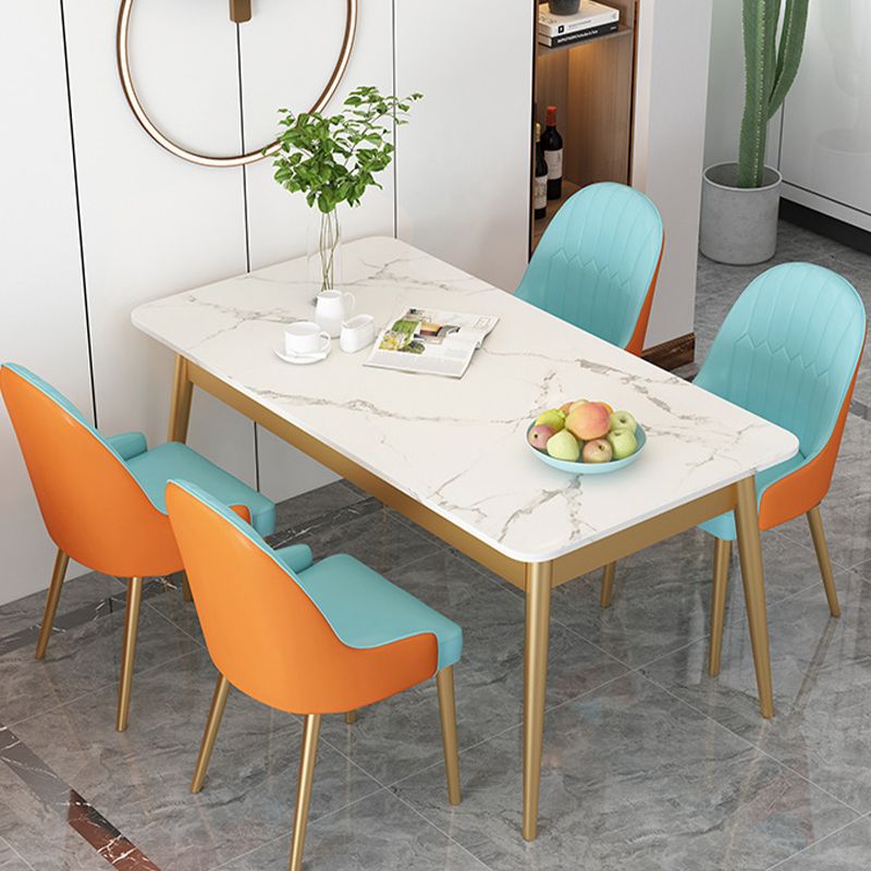 Modern Rectangle Dining Table Sintered Stone Top 4 Iron Legs Dining Room Table Clearhalo 'Dining Tables & Seating' 'Dining Tables' 'dining_table' 'furn' 'furn_dining_table' 'Furniture' 'Kitchen & Dining Furniture' 1200x1200_93029734-584c-4474-a436-b83b76b90743