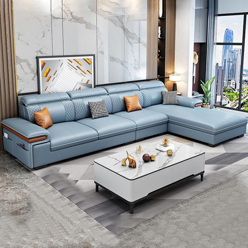 Sofá de cuero moderno con almohada con brazo superior para sala de estar