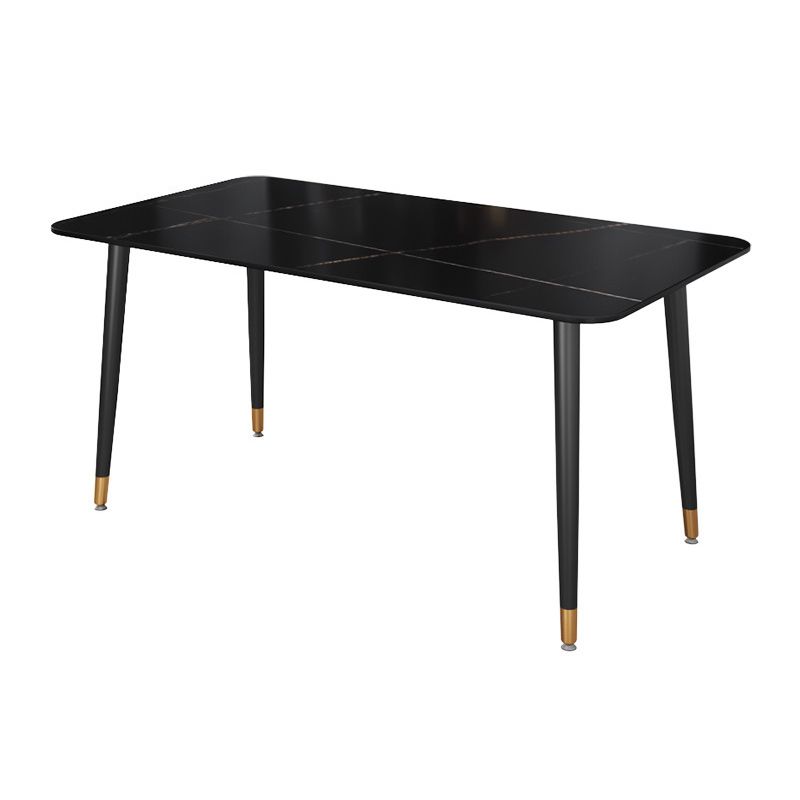 Luxury Sintered Stone Top Table Rectangle Home Desk with 4 Black Metal Legs