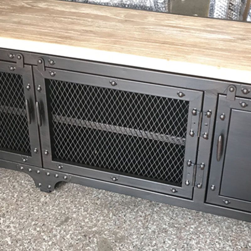 Industrial Iron & Pine Wood TV Stand for TVs 19.69" H 4 Doors TV Console Clearhalo 'furn' 'furn_tv_stands_entertainment_centers' 'Furniture' 'Living Room Furniture' 'TV Stands & Entertainment Centers' 'TV Stands & Media Storage Furniture' 'tv_stands_entertainment_centers' 1200x1200_9309ffbb-8924-4483-959c-8f2aad4f25e0