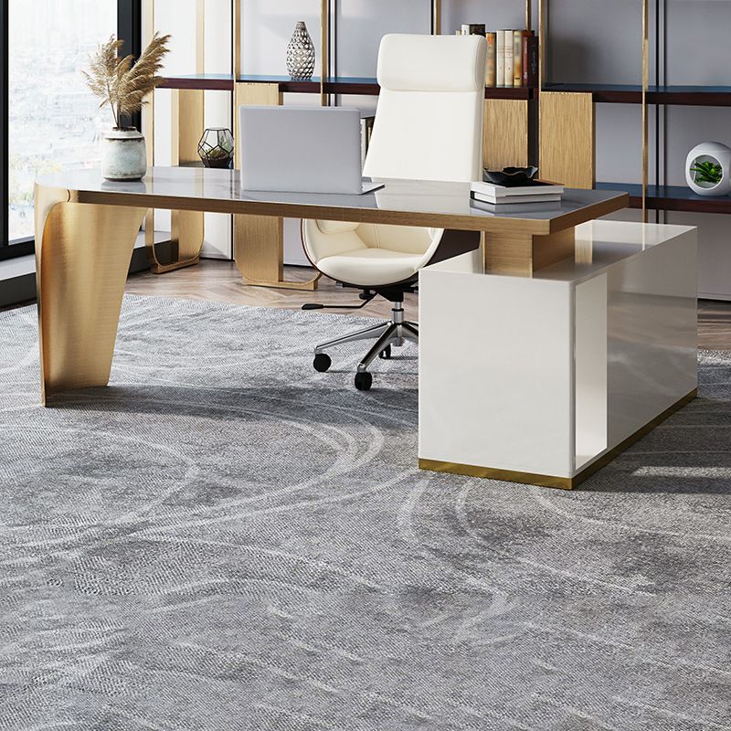 L-Shape Executive Desk Glam with Drawers Office Desk with Chrome Metal Base Clearhalo 'furn' 'furn_office_desk' 'Furniture' 'Office Desks' 'Office Furniture' 'office_desk' 1200x1200_930a1c8f-3606-4725-b3b4-548eda496683