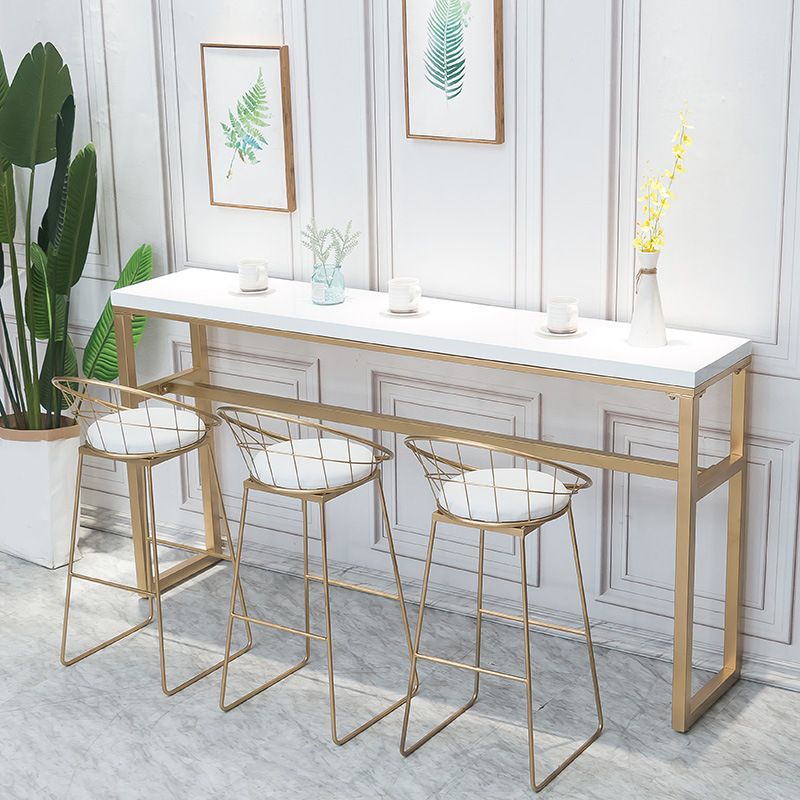 Rectangle White Solid Wood Table Gold and Metal Base Bar Table for Kitchen Living Room Clearhalo 'Bar Furniture' 'Bar Tables' 'bar_tables' 'furn' 'furn_bar_tables' 'Furniture' 'Kitchen & Dining Furniture' 1200x1200_930ece4f-44f6-4fe6-b9b8-0b18de9d2b04