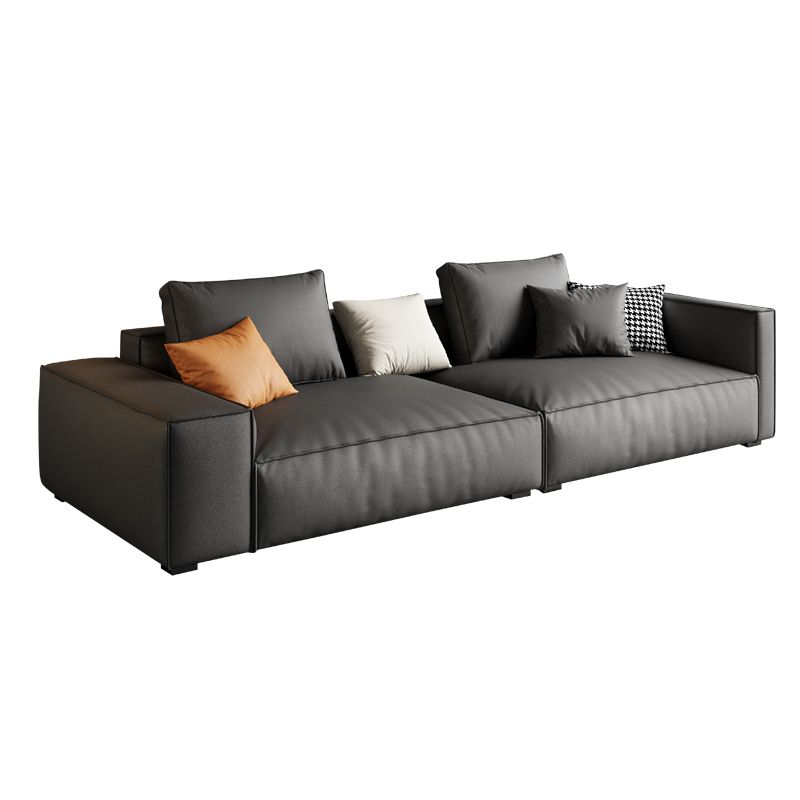 Faux Leather Square Arm Standard Sofa with Bolster Pillows, Stain Resistant Clearhalo 'furn' 'furn_sofas' 'Furniture' 'furniture_sofas' 'kitchen' 'kitchen_sofas' 'Living Room Furniture' 'Sofa' 'sofas' 1200x1200_9314403c-4e94-476d-b8ac-72f1e2c7aa3d