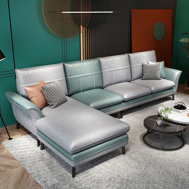 Pillowed Back Cushions Sectional Sofa with Flared Arm,137.80" L