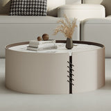 Contemporary Coffee Table Round Slate Drum Coffee Cocktail Table