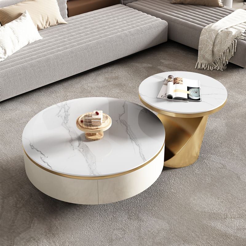 Slate Glam Table basse ronde gigogne avec tiroir