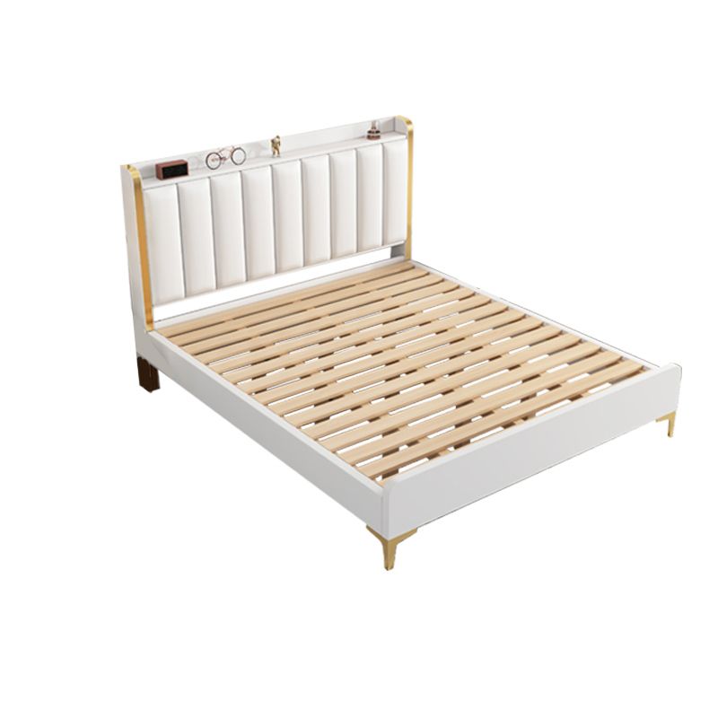 Modern Solid Wood Standard Bed Headboard Bed Frame with Golden Legs