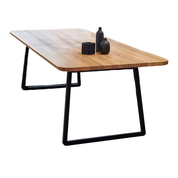 Modern Pine Solid Wood Table Rectangle Dining Table with Metal Black Double Pedestal Base Clearhalo ' dining_table' 'Dining Tables & Seating' 'Dining Tables' 'furn' 'furn_dining_table' 'Furniture' 'furniture_dining_table' 'Kitchen & Dining Furniture' 'kitchen&dining_furn' 'kitchen' 'kitchen_dining_table' 1200x1200_9322884d-60d5-44f3-869f-d69d9b118a9c