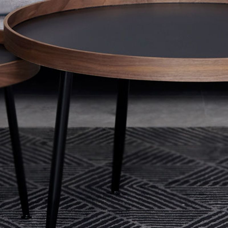15.7"H Modern 4 Legs Metal Round Brown/Black Wood Top Coffee Table/Nesting Tables Clearhalo 'Coffee & Accent Tables' 'Coffee Tables' 'coffee_tables' 'Furniture' 'furniture_coffee_tables' 'Living Room Furniture' 1200x1200_93231ab2-cd8c-491d-a762-129f0d6311a8