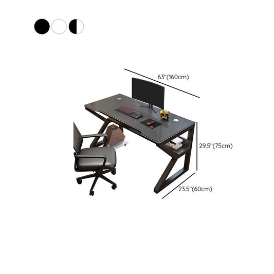 Contemporary Wooden Computer Desk Antique Finish Gaming Desk with Steel Legs